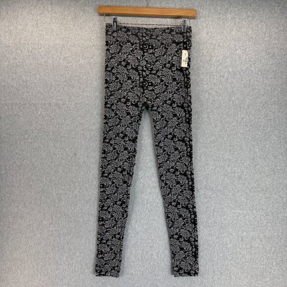 Black Gray Floral Patterned Womens Leggings OS One Size Stretch Tights Baselayer - Picture 1 of 13